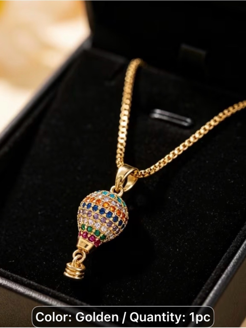 Gold Tone Multicolor Hot Air Balloon Pendant Necklace - Women Jewelry